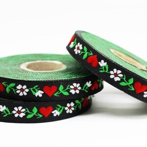 12 mm Black&White Heart Jacquard ribbons (0.47 inches), decorative trim, Floral Ribbon, Sewing trim - woven trim - embroidered ribbon