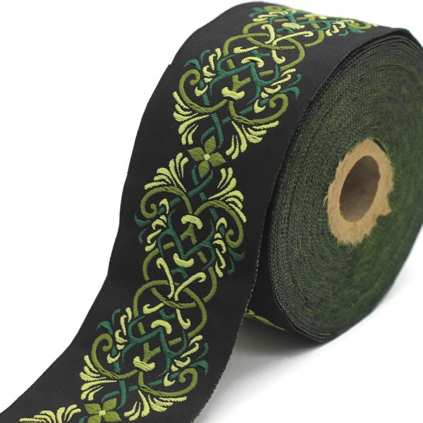 50 mm Celtic Knot Green jacquard Ribbons (1.96 inches)  ribbon trim,  jacquard trim, craft supplies, collar supply, trim, 50976