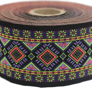 50 mm buntes Webband mit geometrischen Motiven (50mm), Vintage Jacquard, Webband zum Nähen, Großes Zierband, 50996