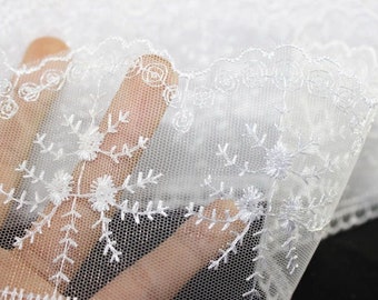 90 mm vit organzaspets, broderad spetsväv, 3,50 tum spetskant, organzaspets, vit spetskant, tyllspetskant TRM90