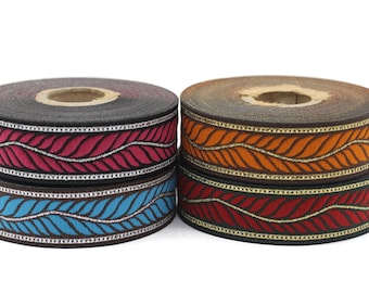 22 mm Colorfull Feather Ribbon, 0.86 inches, jacquard ribbon, jacquard trim, Dog Collar Ribbon, ribbon trim, vintage trim, ribbons, 22132