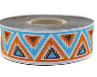 25 mm Blue/Orange Chevron Jacquard ribbon (0.98 inches), Decorative ribbon, Craft Ribbon, Jacquard trim, craft trim, 25915