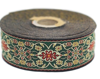 35 mm Red&Green Anatolian jacquard ribbon (1.37 inches), jacquard trim,  jacquard ribbons, fabric ribbon, vintage trim, 35939