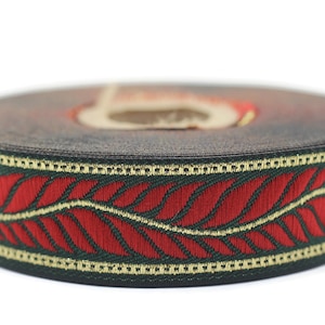 Cinta de plumas rojas de 22 mm, 0,86 pulgadas, cinta jacquard, adorno jacquard, cinta para collar de perro, adorno de cinta, adorno vintage, cintas, 22132
