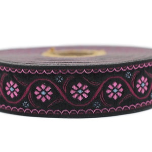 Cinta bordada con flores rosas de 22 mm (0,86 pulgadas), Jacquard vintage, cinta floral, adorno floral, jacquard tejido, cintas jacquard, 22938