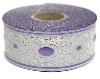 35 mm Lilac authentic Jacquard ribbon (1.37 inches), woven ribbon, authentic ribbon, Sewing, Scroll Jacquard trim, dog collar supply, 35805