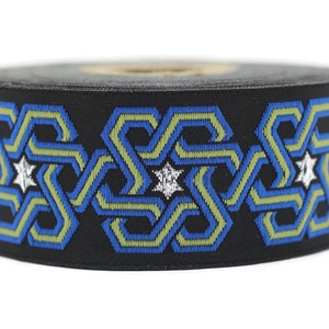 35 mm Stars motive Blue jacquard ribbons (1.37 inches) Fabric trim, jacquard trim, craft supplies, trim for collar, jacquard border, 35974