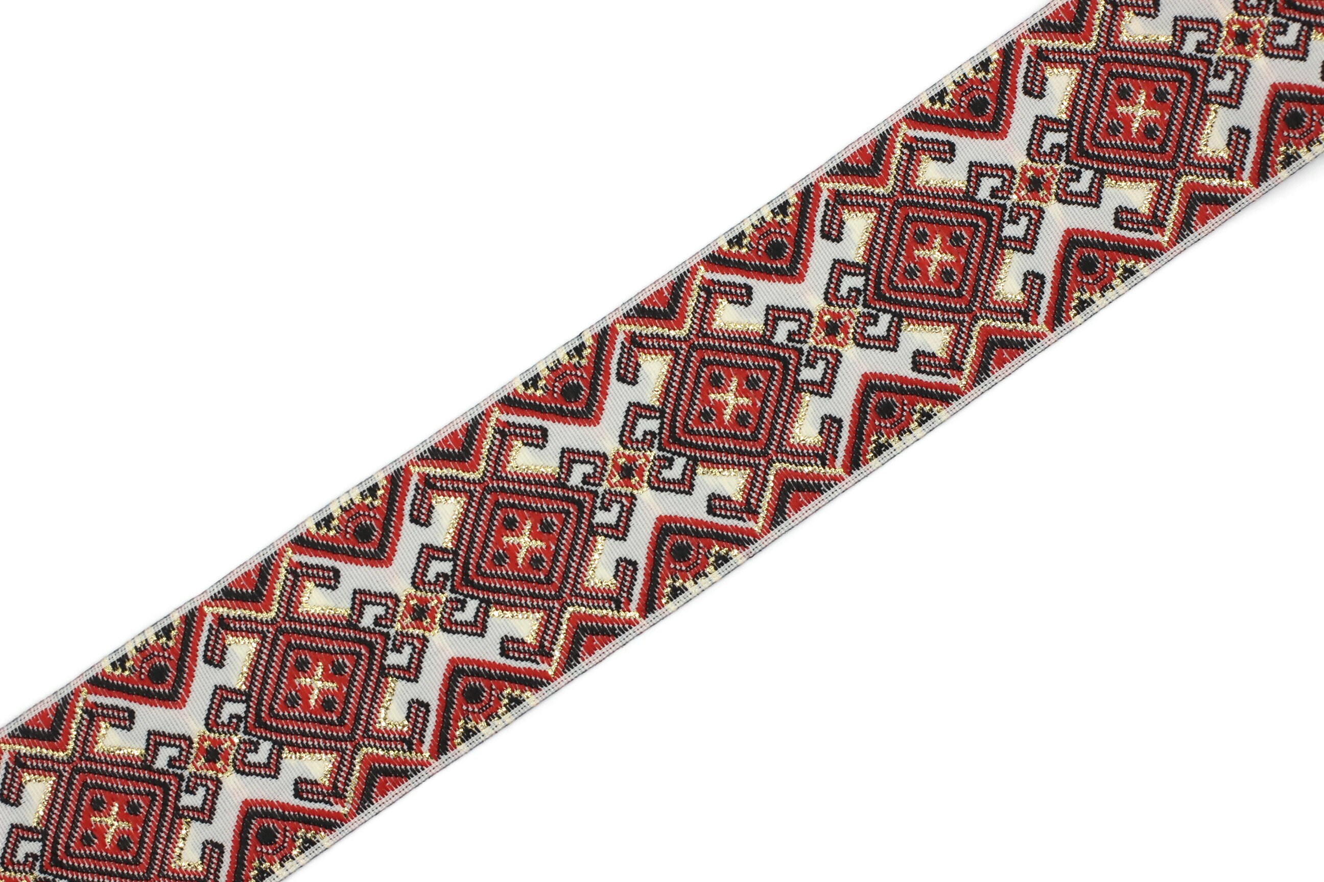 35 Mm Red/white Mosaic Jacquard Ribbon (1.37 Inches