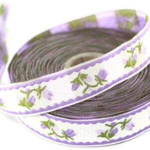 35 mm Lilac&white floral Jacquard ribbons (1.37 inches), jacquard trim, Decorative Craft Ribbon, Sewing trim, embroidered ribbon