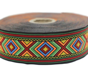 35 mm Colorful African Motif Ribbon (1.37 inches), Vintage Jacquard ribbon, African Pattern Ribbon, Sewing Trim, Jacquard Trim, 35971