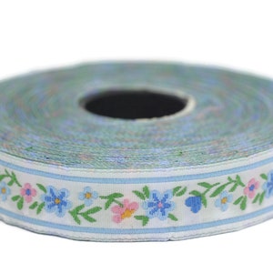 16 mm Blue/white Floral Jacquard ribbon (0.62 inches), woven ribbon, authentic ribbon, Sewing, Scroll Jacquard trim, vintage ribbons, 16947