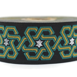 35 mm Stars motive Green jacquard Ribbons (1.37 inches), ribbon trim, jacquard trim, craft supplies, trim for collar,  ribbon, 35974