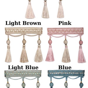 115 mm Tassel Fringe Trim in 5 Color, 4.52 inc Gimp Header, lampshade trim by the yard, Fringe for Drapery, Tassel trim, Curtain Trim Rosa05