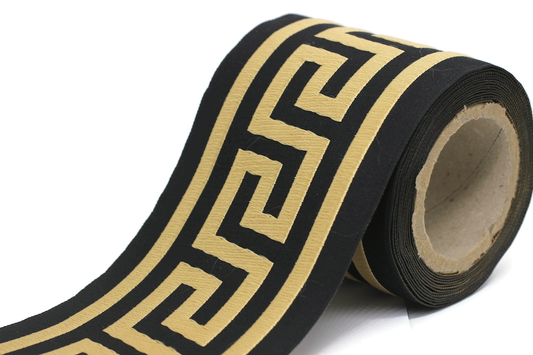 100mm Black&gold Greek Key Ribbons (3.93 Inch), Meander Jacquard Trim ...