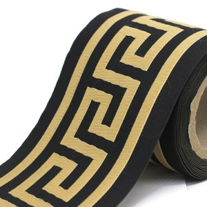 Nastri con chiave greca neri e oro da 100 mm (3,93 pollici), passamaneria jacquard a meandro, nastro per tendaggi, tessuto per tappezzeria per tende 197 V8