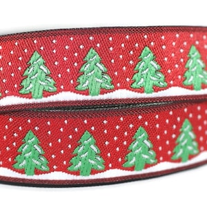 Nastri jacquard natalizi rossi da 22 mm, 0,62 pollici, rifiniture ricamate con albero di pino, rifiniture natalizie, jacquard natalizi, bordo natalizio, 22482