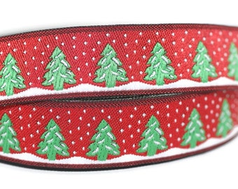 22 mm Red Christmas jacquard ribbons 0.62 inches, pine tree embroidered trim, Christmas trim, Christmas jacquards, Christmas border, 22482