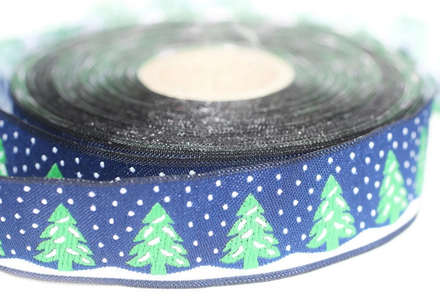 16 Mm Blue Christmas Jacquard Ribbons 0.62 Inches Pine Tree - Etsy
