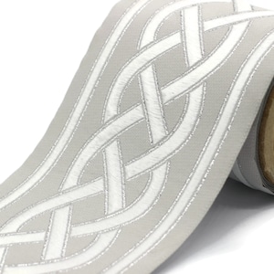 100 mm  Embroidered Grey-White Ribbons (3.93 inc) , Jacquard Trims, Sewing Trim, drapery trim, Curtain trims, trim for drapery, 177 V4