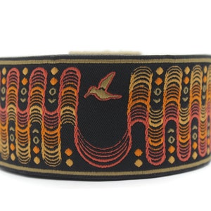 50 mm Orange Black Bird embroidered ribbon, Jacquard Trims (1.96 inches), Vintage Ribbons, Decorative Ribbons, Sewing Trim,  50324