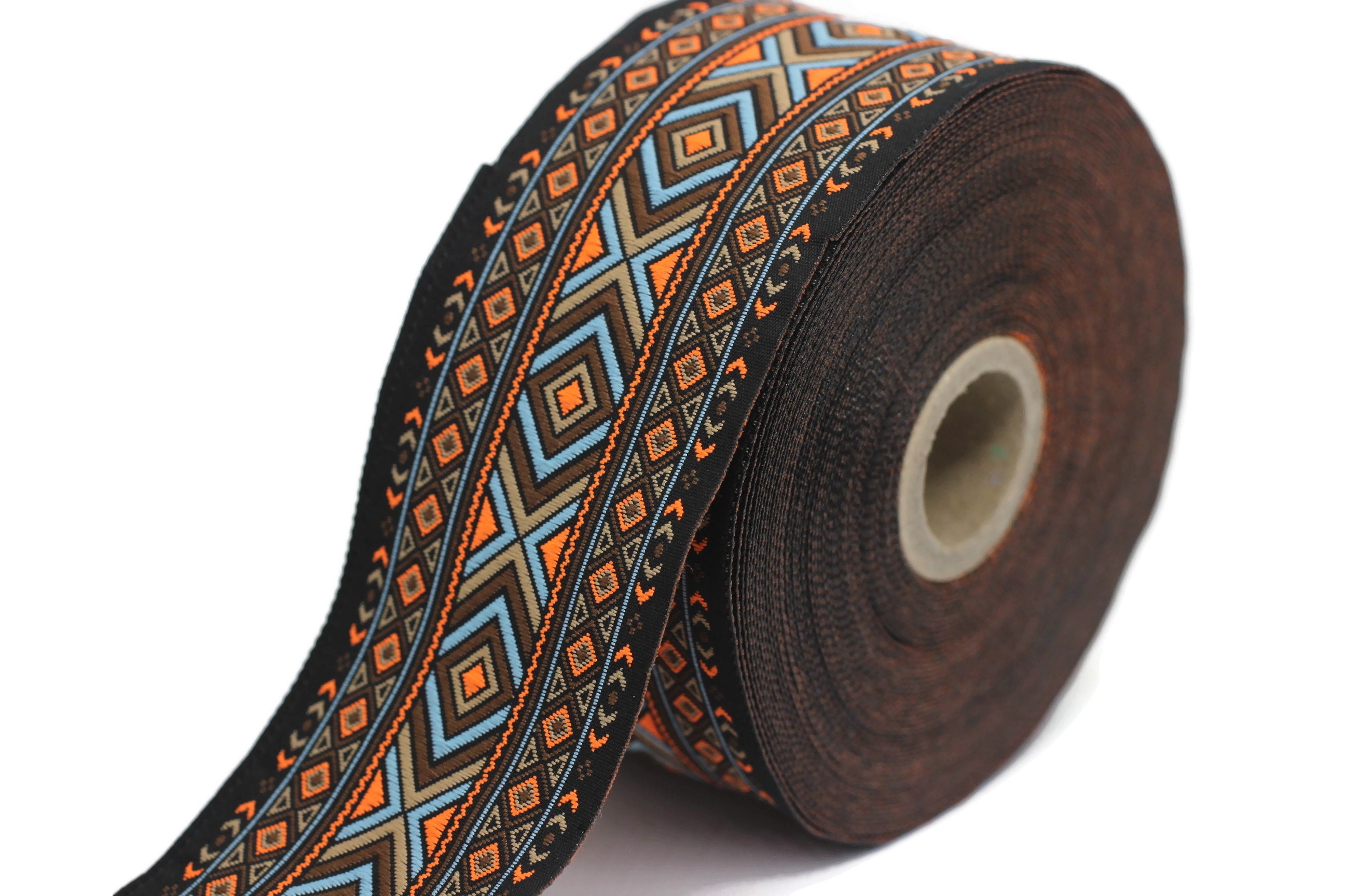 50 Mm Blue&orange African Motif Ribbon (1.96 Inches), Vintage Jacquard ...