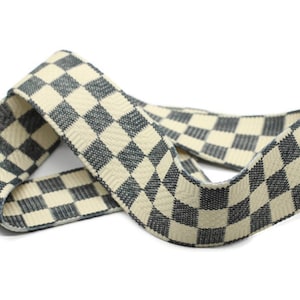 Cream checkered jacquard ribbon 45mm 1.77 in wide, trim for guitar straps, bag handles, shoulder straps and diy fashion accessories
