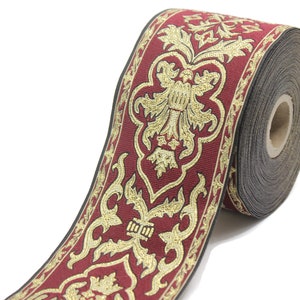 70 mm Red Chinese Jacquard trim (2.75 inches), Vintage Ribbon, Decorative Craft Ribbon, Sewing Trim, Jacquard ribbon 70054