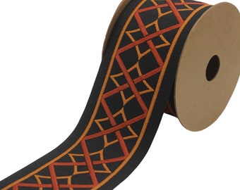 2.67" Orange Curtain Trim Tape, Upholstery Trims, Fabric Trimmings, Drapery Banding Trim Tape, Jacquard Ribbon, curtain trim ideas 183 V9