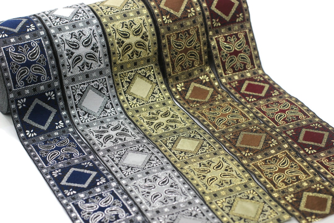 Nastro Jacquard Giallo Geometrico – Larghezza 5 Cm – Bobina 11 Metri – Vintage Per Cucito E Decorazioni - 2