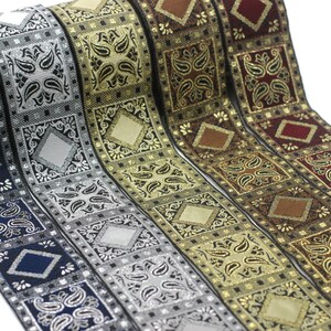 50 mm Yellow Geometric Jacquard trim (1.96 inches), vintage Ribbon, Decorative Craft Ribbon, Sewing, Jacquard ribbon, Trim, 50587