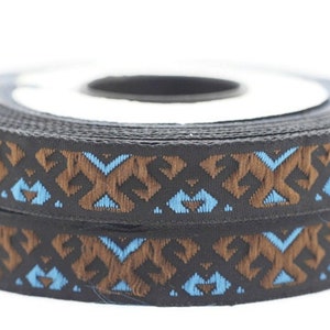 12 mm Blue/Brown embroidered ribbon trim, 0.47inc, jacquard ribbons, french ribbon, Jacquard trim, sewing trim, Woven Ribbon, trimming 12895