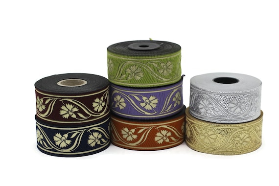 35 mm Floral ribbon 1.37 (inch) | Celtic Ribbon | Embroidered Clover Ribbon | Jacquard Ribbon | 35mm Wide | 35070
