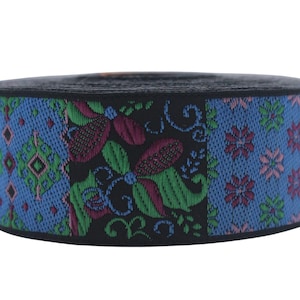 35 mm Blue vintage Woven Jacquard Ribbon (1.37 inches), woven ribbon, vintage ribbon, french ribbon, Jacquard trim, Vintage Pattern, 35935