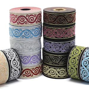35 mm Celtic Snail Jacquard Ribbon Trim (1.37 inches), Woven Border, Upholstery Fabric, Drapery Ribbon Trim Costume Design 35221