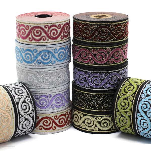 35 mm Celtic Snail Jacquard Ribbon Trim (1.37 inches), Woven Border, Upholstery Fabric, Drapery Ribbon Trim Costume Design 35221