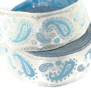 22 mm blau gemusterte Jacquard Borte, Tropfen gestickte Borte, Tropfenband, Webband, Webjacquard Webband, Bordüre, 22807