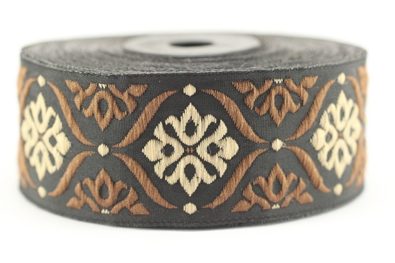jacquard trim fabric wide trims Jacquard ribbon 0.98 inches 25 mm Brown Mediterranean Ribbon 25973 craft supplies vintage trim