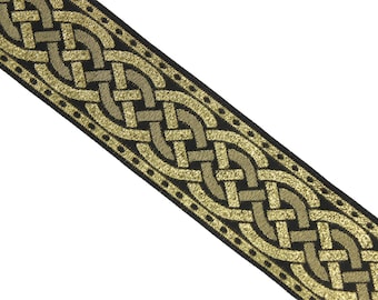 1.57 inch Metallic Gold Leprechaun Trim | Celtic Woven Border | 40 mm Woven Trimming | Jacquard Ribbon | Upholstery Fabric | CNK12