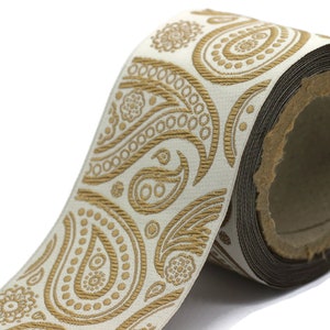 68 mm Gold Embroidered Ribbons (2.67 inch),Indian Trims, Sewing Trim, drapery trim,Curtain trims, Jacquard Ribbons, trim for drapery, 193 V2