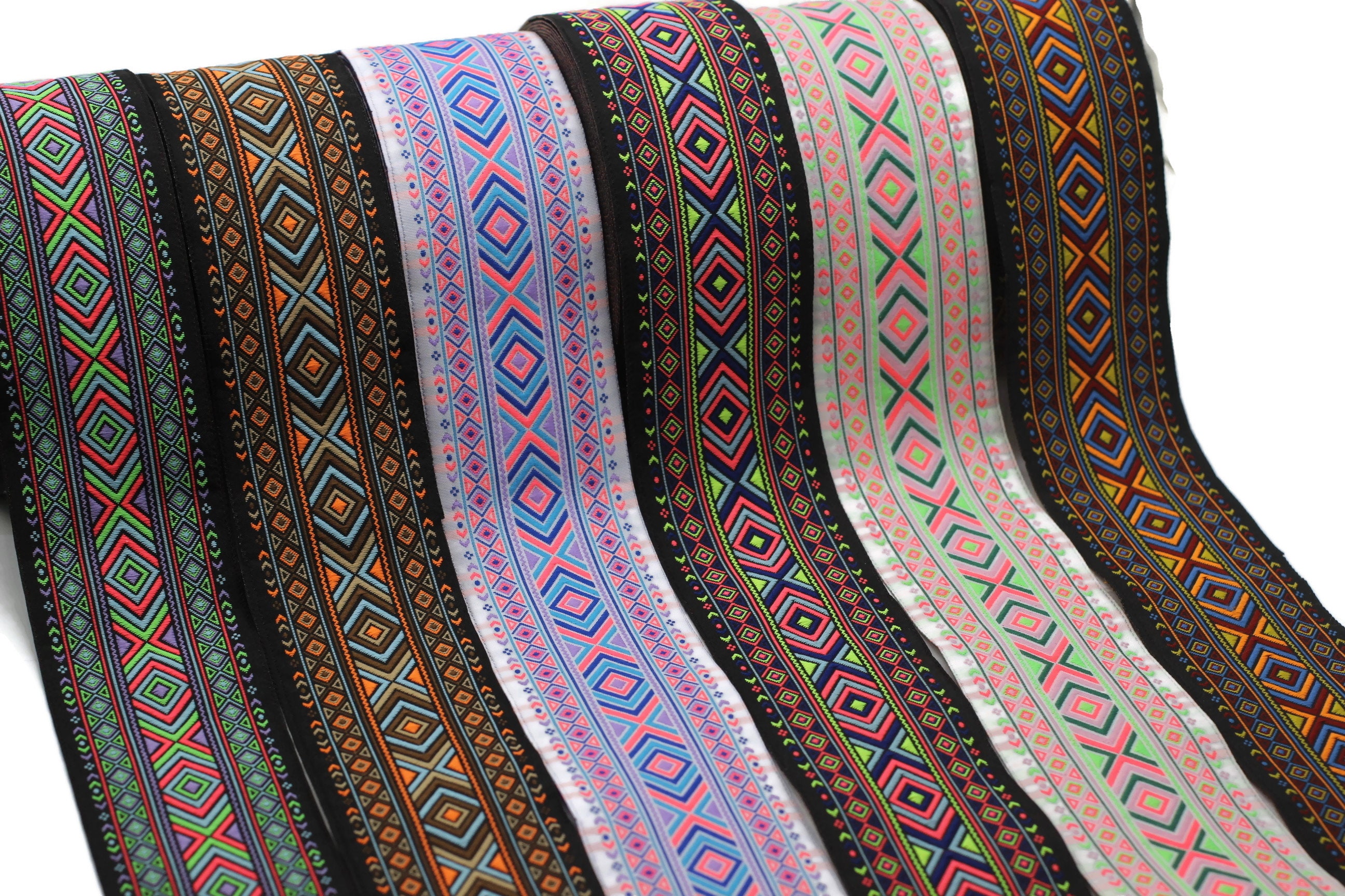 50 Mm Blue&orange African Motif Ribbon (1.96 Inches), Vintage Jacquard ...