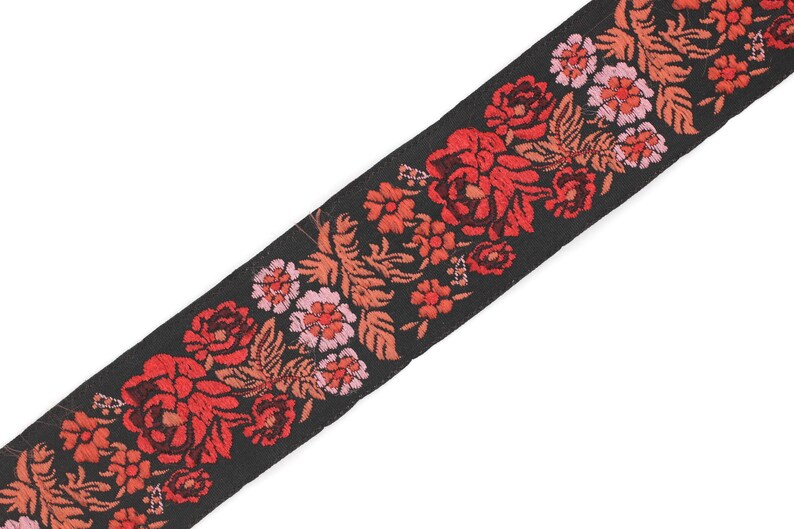 35 Mm Red/black Floral Embroidered Ribbon 1.37 Inches - Etsy