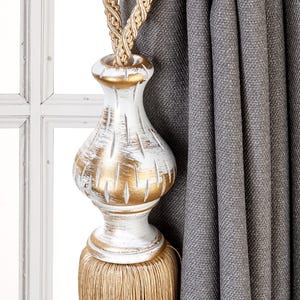 Elegance Curtain Tassel Tiebacks, Light Brown Drapery Holdbacks, Rope Tiebacks, curtain hardware, Tassel Length 15&quot; , Spread 35&quot; (90cm)
