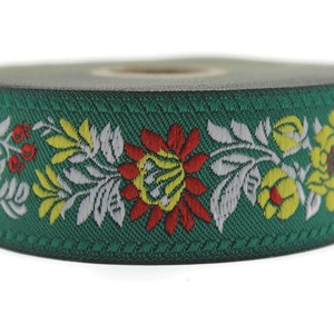 35 mm Zielona wstążka żakardowa z motywem kwiatowym (1,37 cala), wstążka w stylu vintage, wstążka kwiatowa, dodatki do obroży dla psów, lamówka wstążki, wstążka różana 35303