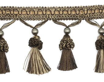 115 mm Brown Tassel Fringe Trim, 4.52 inch Gimp Header, lampshade trim by the yard, Fringe for Drapery, Tassel trim, Curtain Trim Rosa07 V8
