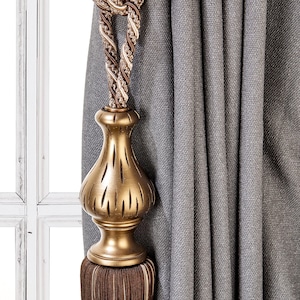 Elegance Curtain Tassel Tiebacks, Brown Drapery Holdbacks, Rope Tiebacks, curtain hardware, Tassel Length 15&quot; , Spread 35&quot; (90cm)
