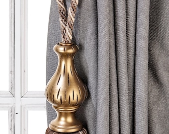 Elegance Curtain Tassel Tiebacks, Brown Drapery Holdbacks, Rope Tiebacks, curtain hardware, Tassel Length 15" , Spread 35" (90cm)
