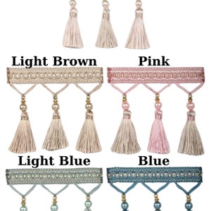 115 mm Tassel Fringe Trim in 5 Color, 4.52 inc Gimp Header, lampshade trim by the yard, Fringe for Drapery, Tassel trim, Curtain Trim Rosa03
