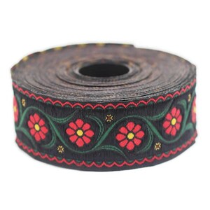 22 mm Red Floral Embroidered ribbon 0.86 inches Vintage | Etsy