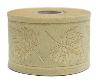 50 mm Beige Sycamore Jacquard Ribbons, Tulips Ribbons 1.96 inches, Jacquard Trim, Sewing Trims, Flower Ribbons, Embroidered Ribbons, 50086
