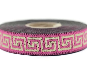 16 mm Gold&Pink Jacquard ribbons 0.62 inches, square Style Jacquard trim, Sewing ribbons, woven ribbons, collars supply, 16062